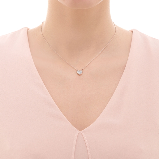 Diamond Essentials ροζ επίχρυσο 18Κ κολιέ μοτίφ καρδιά με διαμάντια-