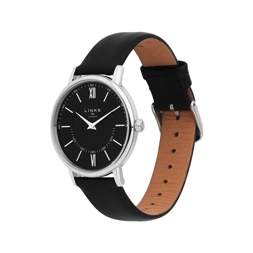 Noble Slim unisex ρολόι από ατσάλι με μαύρο δερμάτινο λουράκι και μαύρο καντράν-