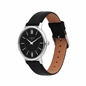 Noble Slim unisex ρολόι από ατσάλι με μαύρο δερμάτινο λουράκι και μαύρο καντράν-