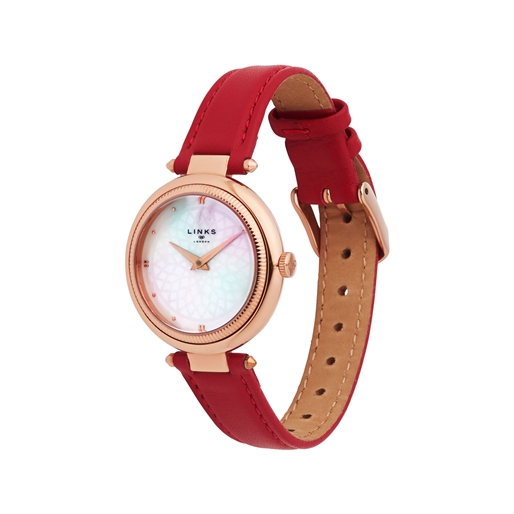Timeless γυναικείο ροζ επίχρυσο ρολόι με κόκκινο δερμάτινο λουράκι-