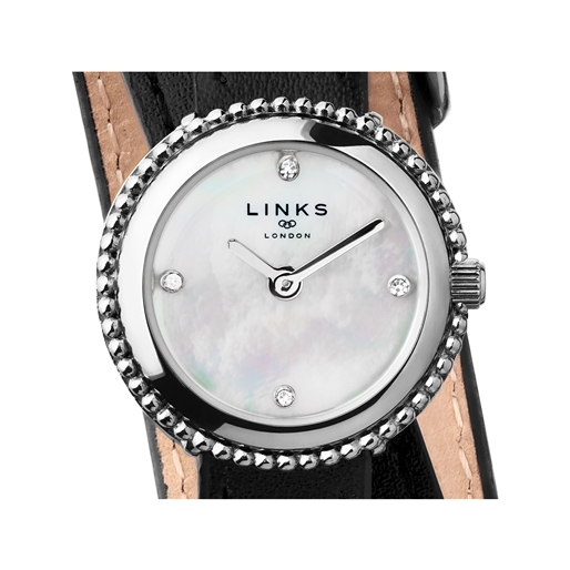 Effervescence Black Leather & Mother Of Pearl Double Strap Watch-