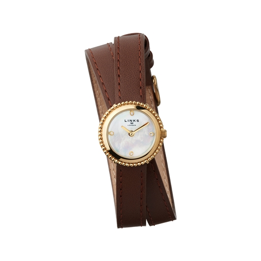 Effervescence Brown Leather & Mother Of Pearl Double Strap Watch-