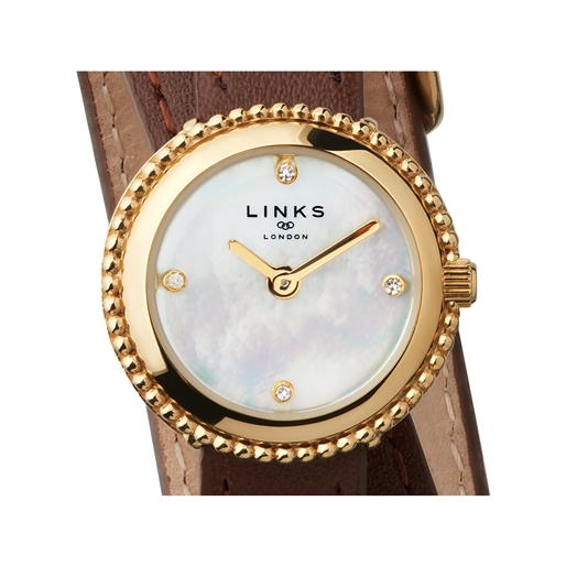 Effervescence Brown Leather & Mother Of Pearl Double Strap Watch-