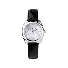 Bloomsbury Γυναικείο Ατσάλινο ρολόι με μαύρο δερμάτινο λουράκι-