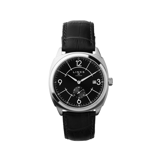 Brompton ανδρικό ρολόι από ατσάλι με μαύρο δερμάτινο λουράκι και μαύρο καντράν-